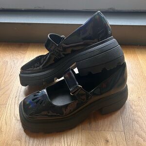 Black Iridescent Mary Jane Platforms